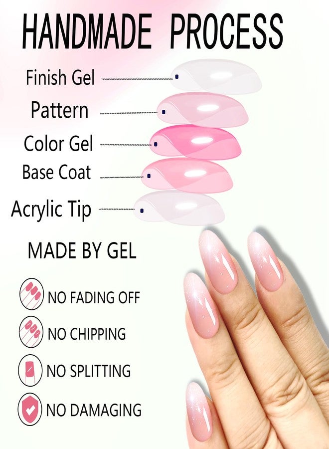 WAFOLOZE Almond Press on Nails, Almond Shaped Press On Nails, Nail Press ons Short Fake Nail Pink Ombre False Nail with Glitter Glue On Short Design Artificial Stick on Nails for Women 24Pcs - Image 3